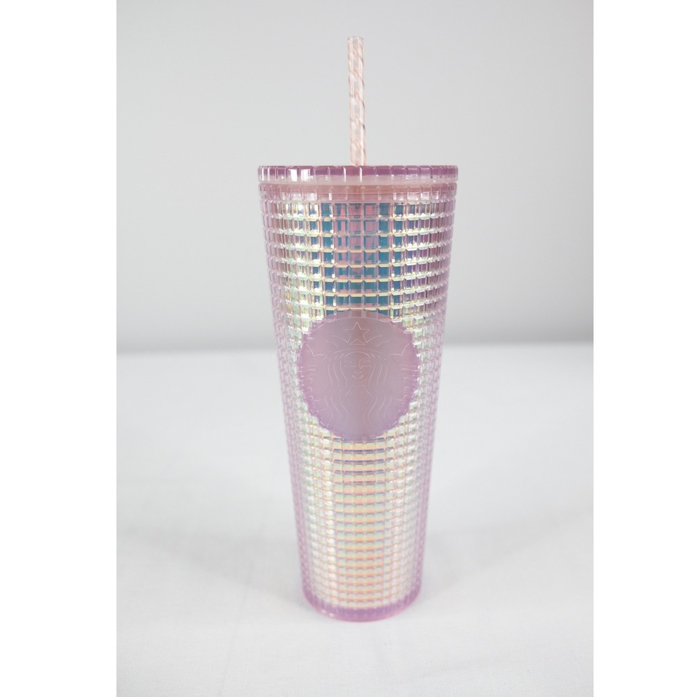 Starbucks Tumbler Venti 24oz 2020 Holiday Iridescent Pink Grid Disco cup
